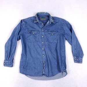 Native Habitat Vintage Plaid Collar Denim Shirt M Blue
